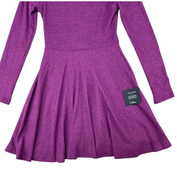 Lulus Fit and Fair Mauve Purple Long-Sleeve Ribbed Knit Skater Dress Small - Picture 7 of 14